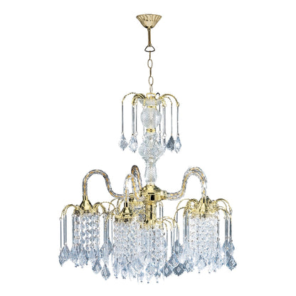 2 Tier Crystal & Gold Hanging Chandelier Light