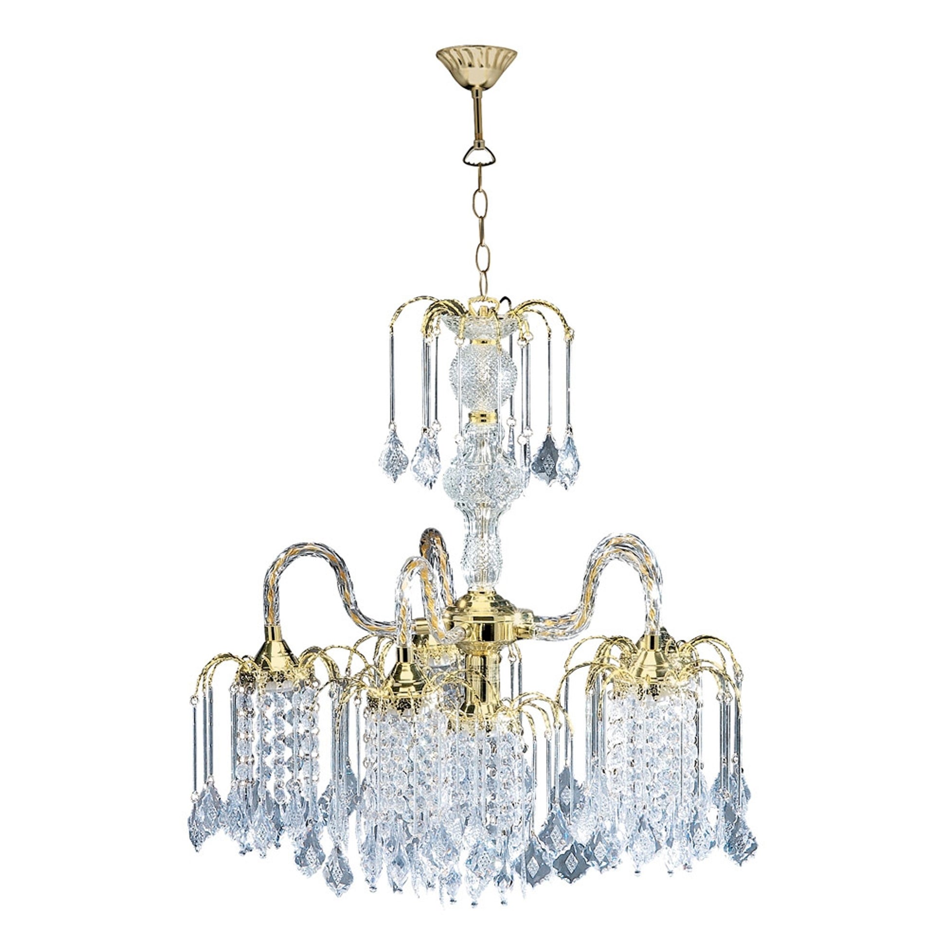 2 Tier Crystal & Gold Hanging Chandelier Light
