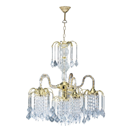 2 Tier Crystal & Gold Hanging Chandelier Light