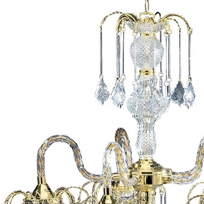 2 Tier Crystal & Gold Hanging Chandelier Light