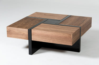 Brown & Black & Black Square Coffee Table w/ 4 Drawers
