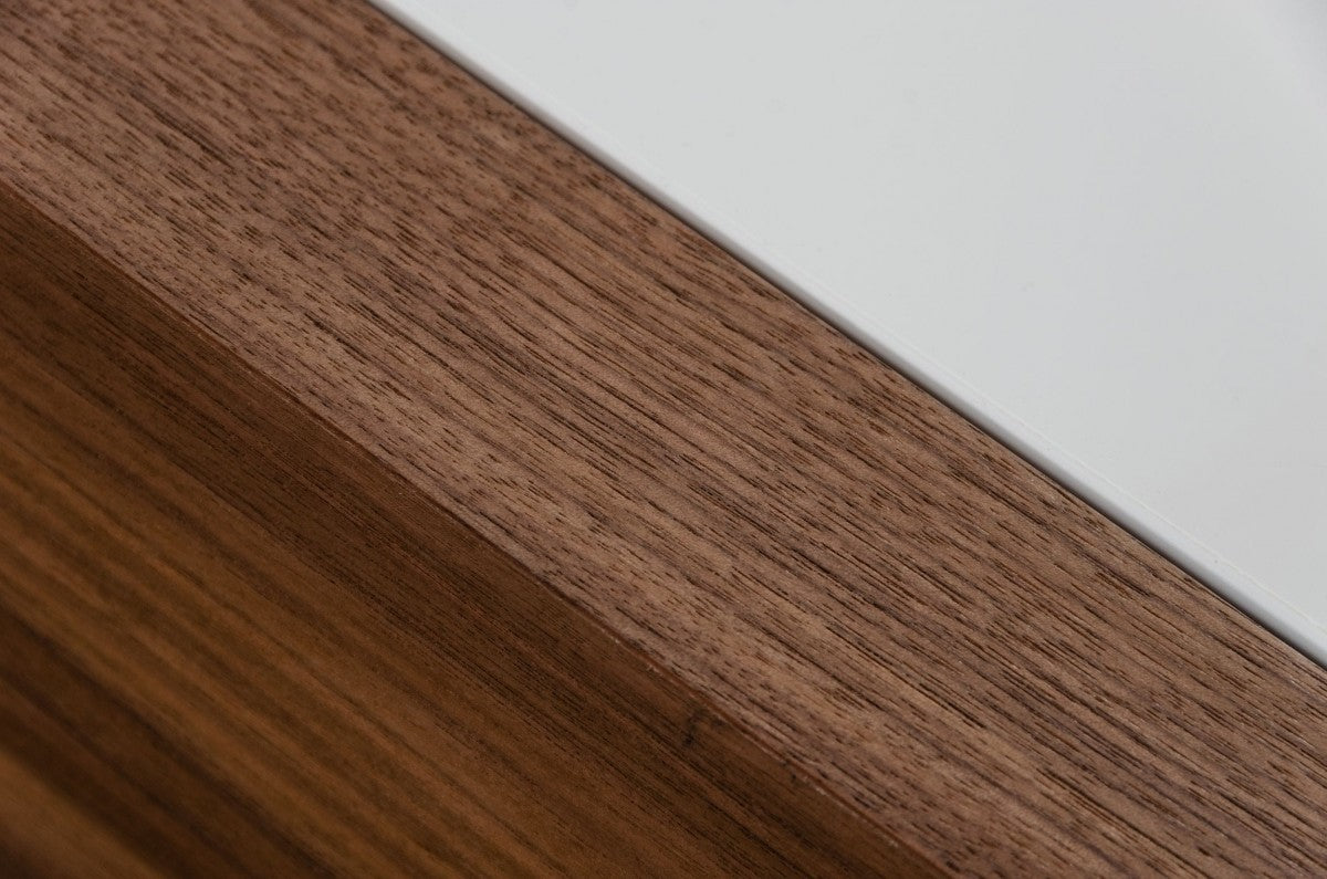 Modern White & Walnut Square Coffee Table w/ Storage