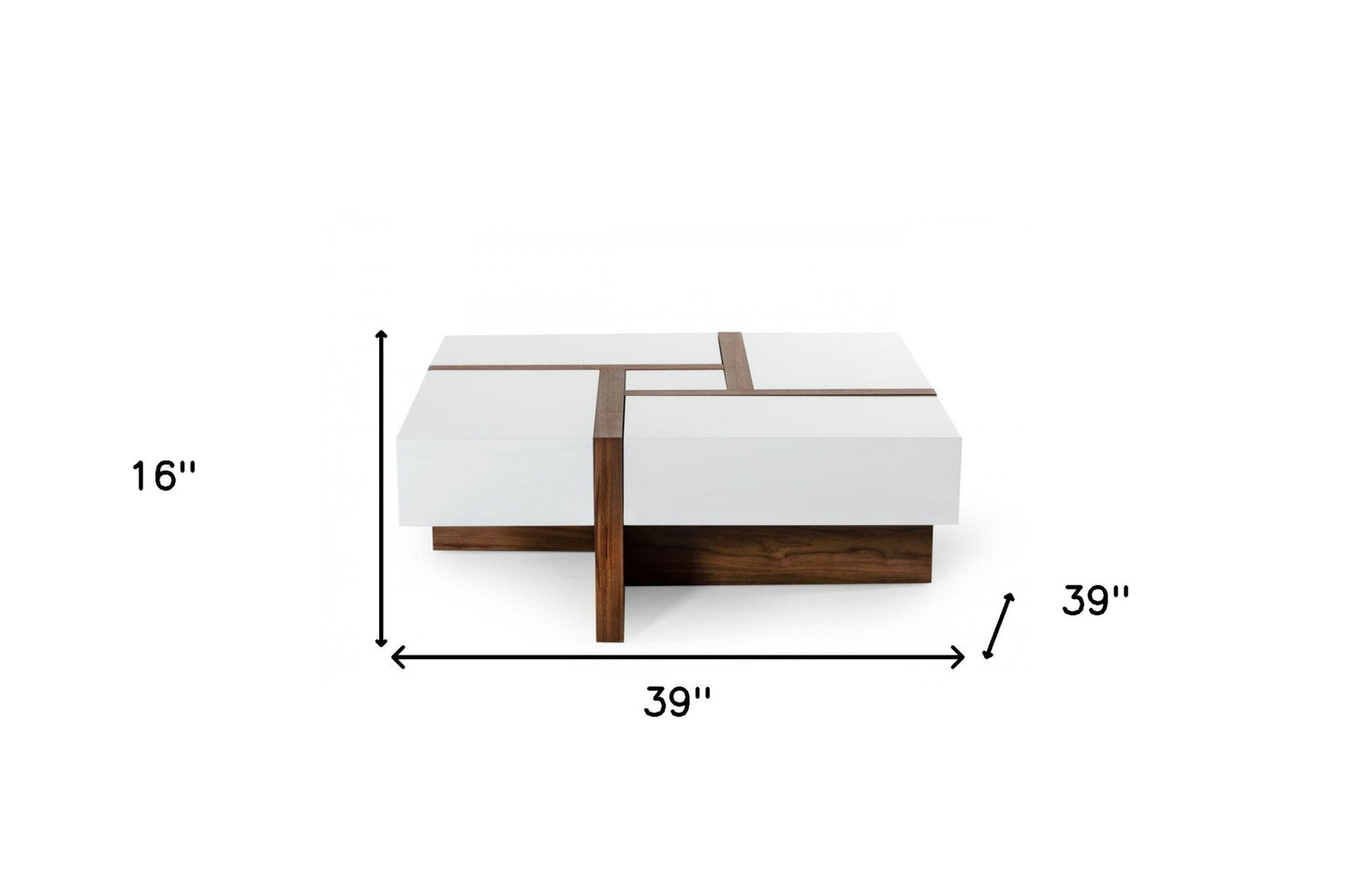 Brown & White Wood Square Solid Coffee Table w/ Four Drawers image 7
