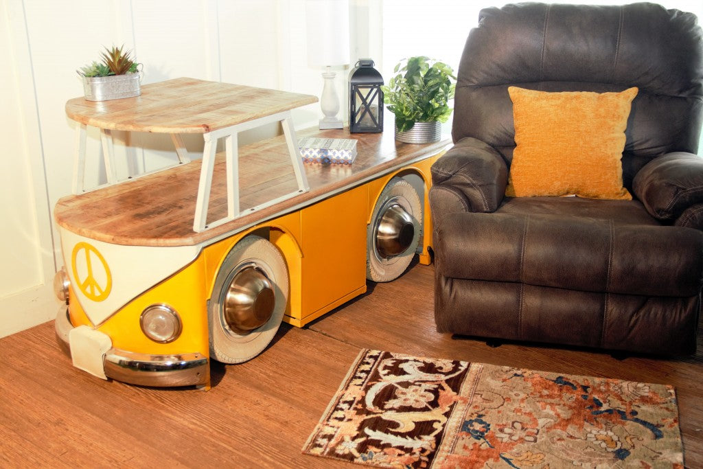Rustic Natural & Yellow Peace Van Coffee Table