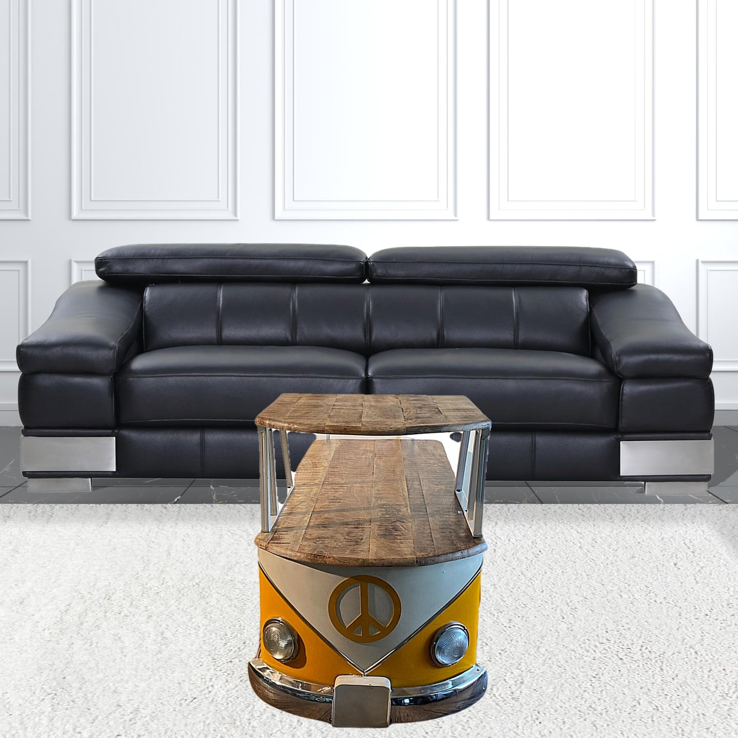 Rustic Natural & Yellow Peace Van Coffee Table