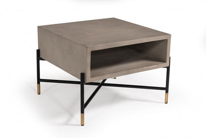 Modern Gray Concrete & Black Metal Coffee Table