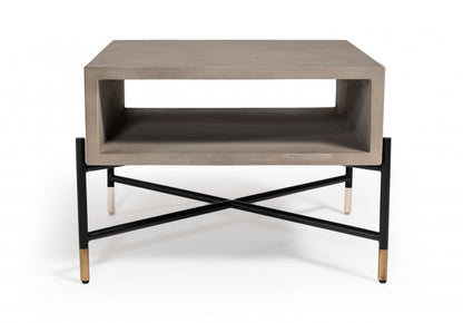 Modern Gray Concrete & Black Metal Coffee Table