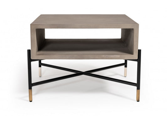 Modern Gray Concrete & Black Metal Coffee Table