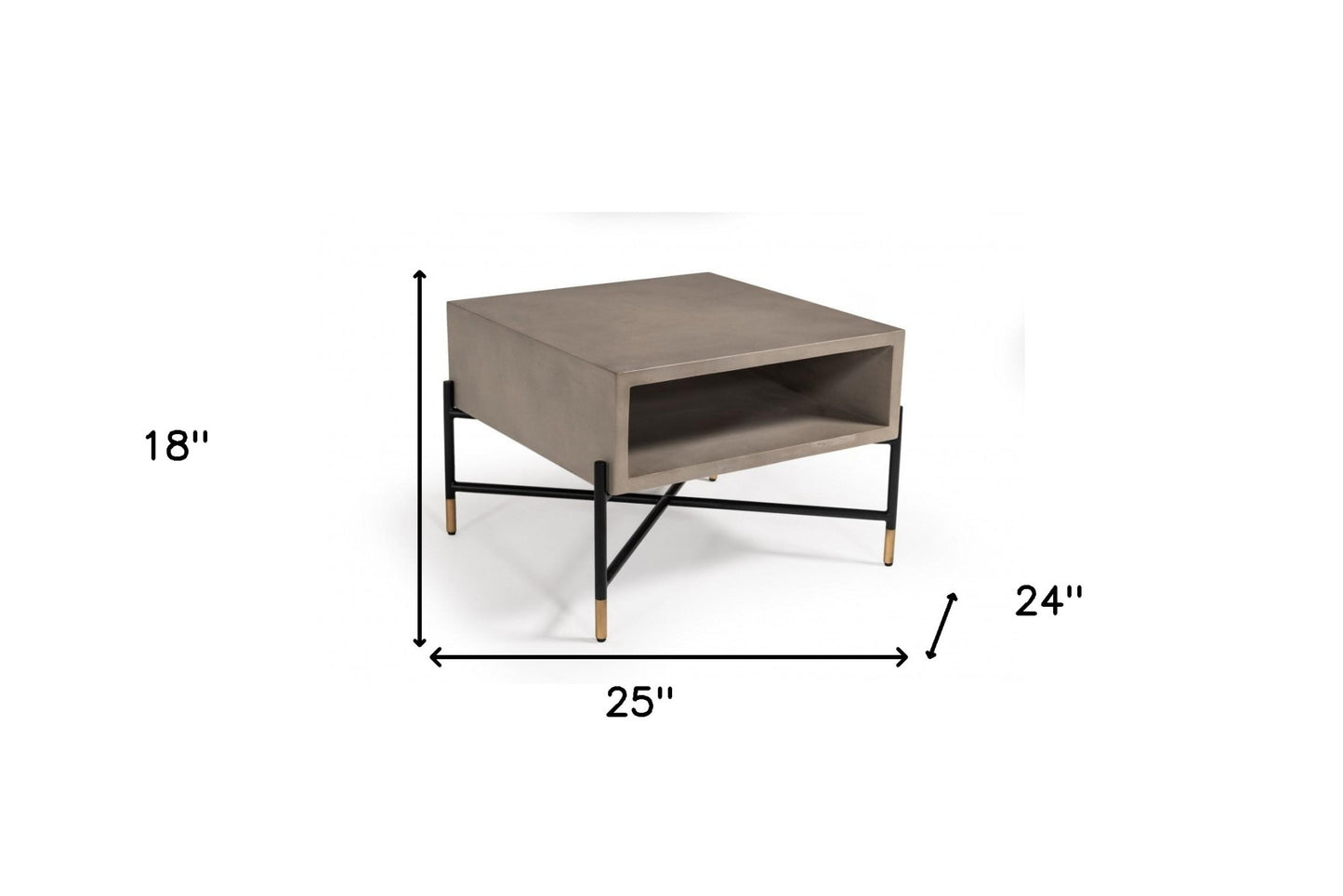 Modern Gray Concrete & Black Metal Coffee Table