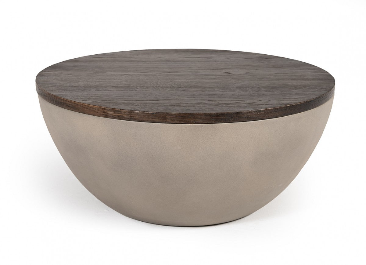 Modern Grey Concrete & Brown Oak Round Coffee Table