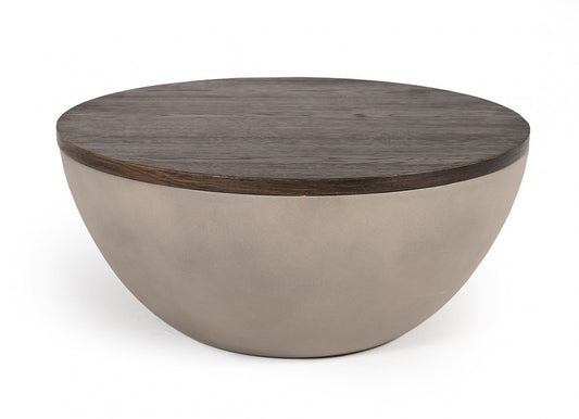 Modern Grey Concrete & Brown Oak Round Coffee Table
