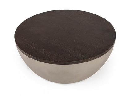 Modern Grey Concrete & Brown Oak Round Coffee Table