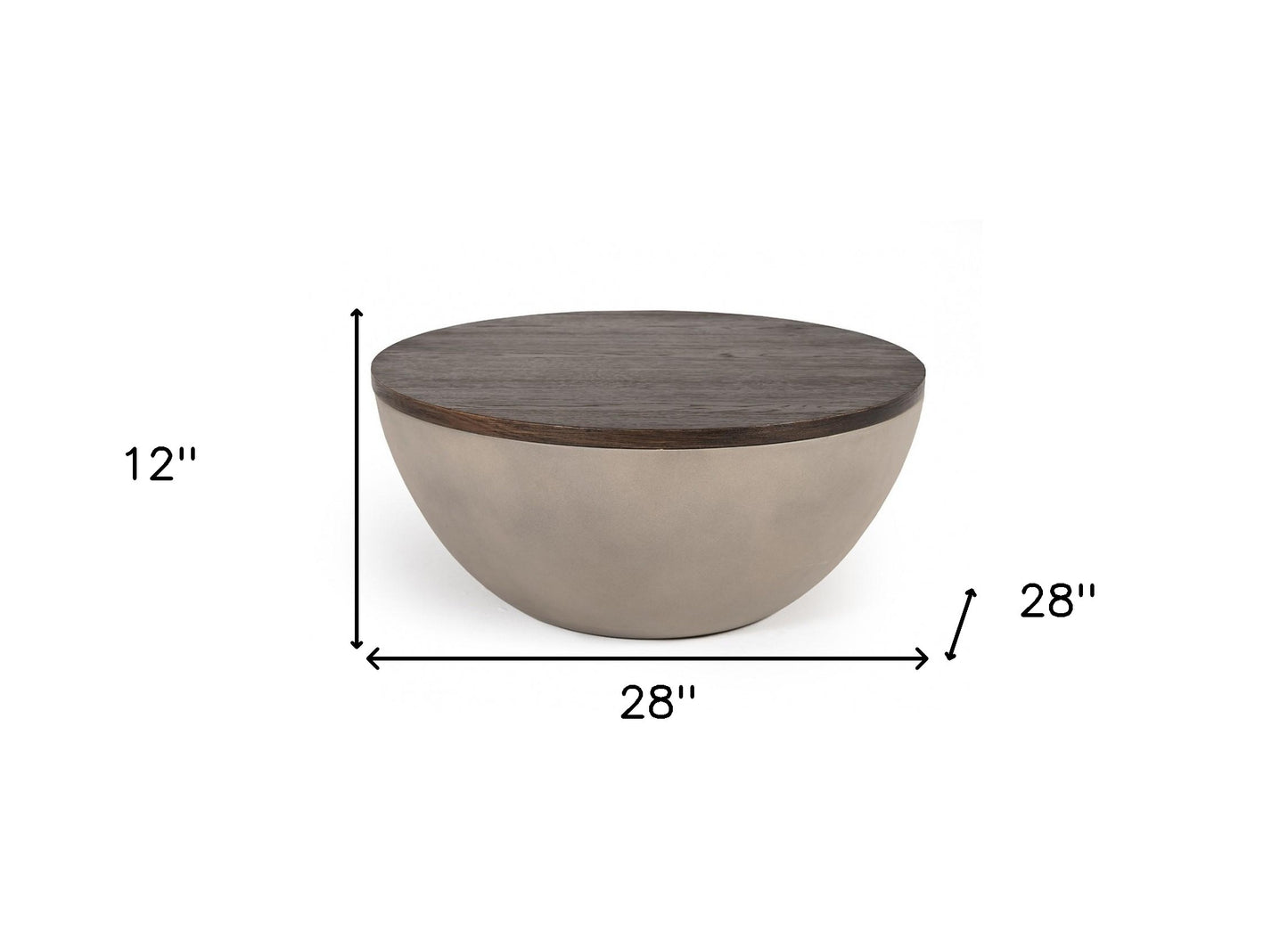Modern Grey Concrete & Brown Oak Round Coffee Table