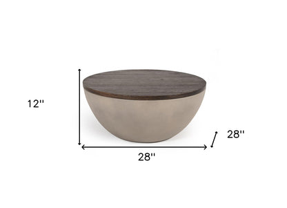 Modern Grey Concrete & Brown Oak Round Coffee Table