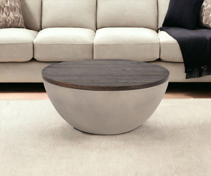 Modern Grey Concrete & Brown Oak Round Coffee Table
