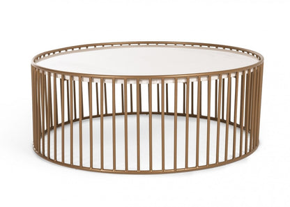 Modern Round White & Gold Faux Marble Coffee Table