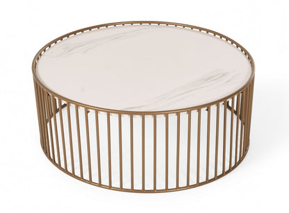 Modern Round White & Gold Faux Marble Coffee Table