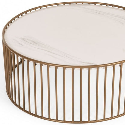 Modern Round White & Gold Faux Marble Coffee Table