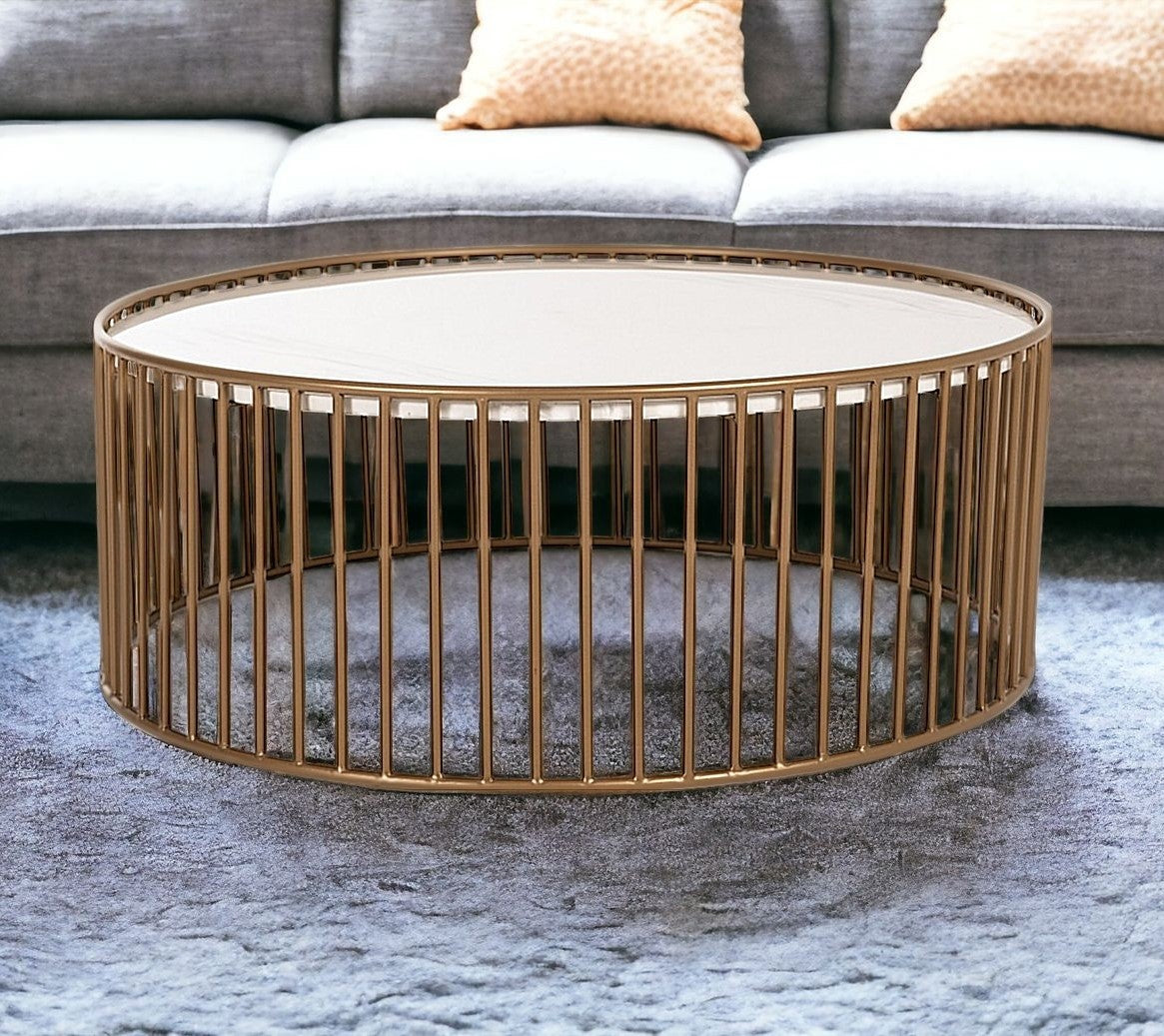 Modern Round White & Gold Faux Marble Coffee Table