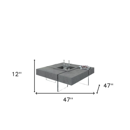 Gray & Clear Concrete & Glass Square Coffee Table