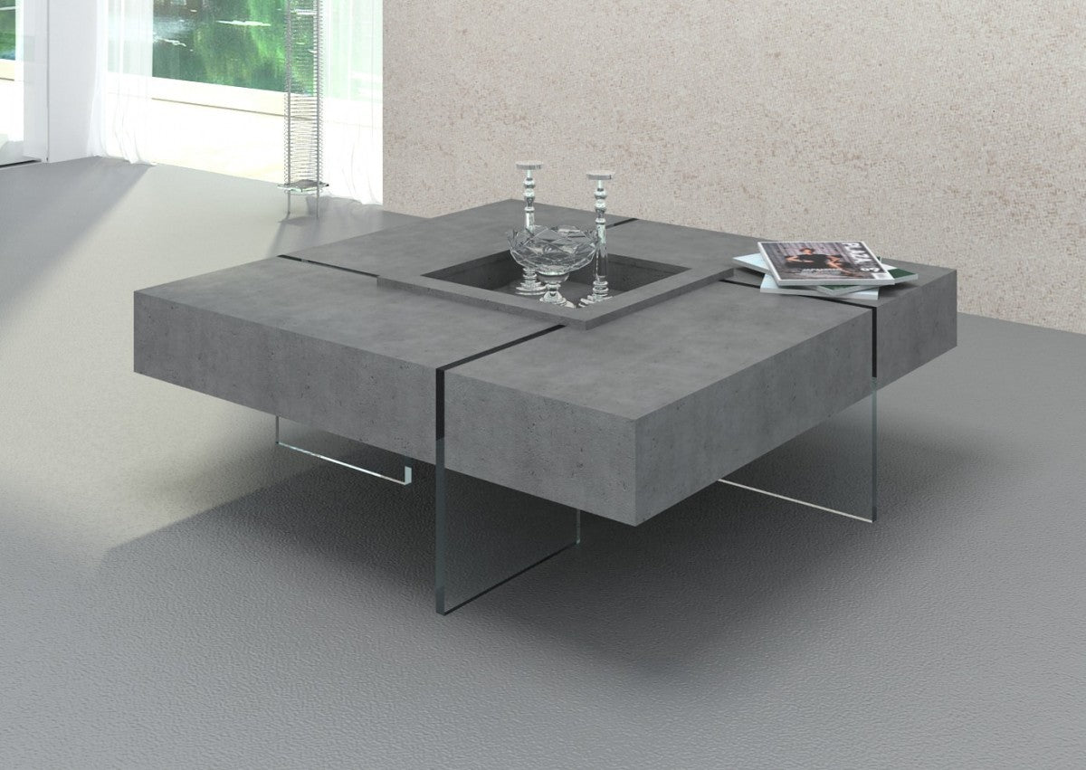 Gray & Clear Concrete & Glass Square Coffee Table