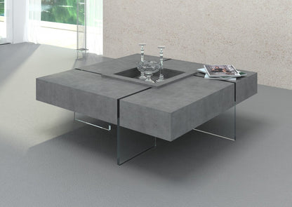 Gray & Clear Concrete & Glass Square Coffee Table