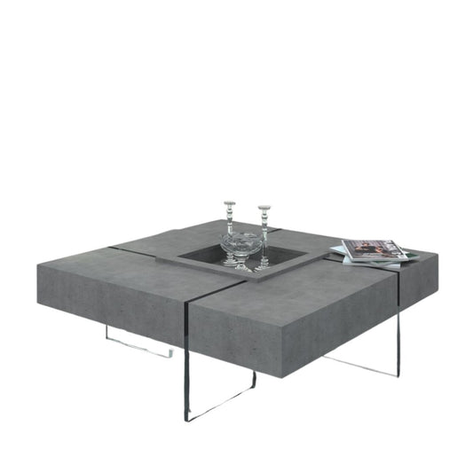 Gray & Clear Concrete & Glass Square Coffee Table