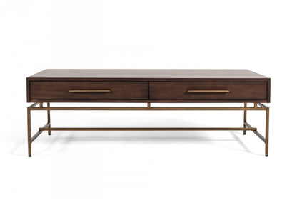 Mid Century Modern Acacia & Brass Coffee Table