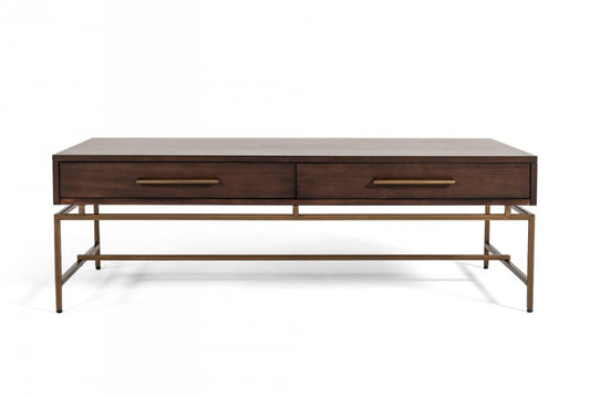 Mid Century Modern Acacia & Brass Coffee Table
