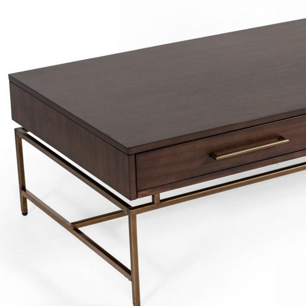 Mid Century Modern Acacia & Brass Coffee Table
