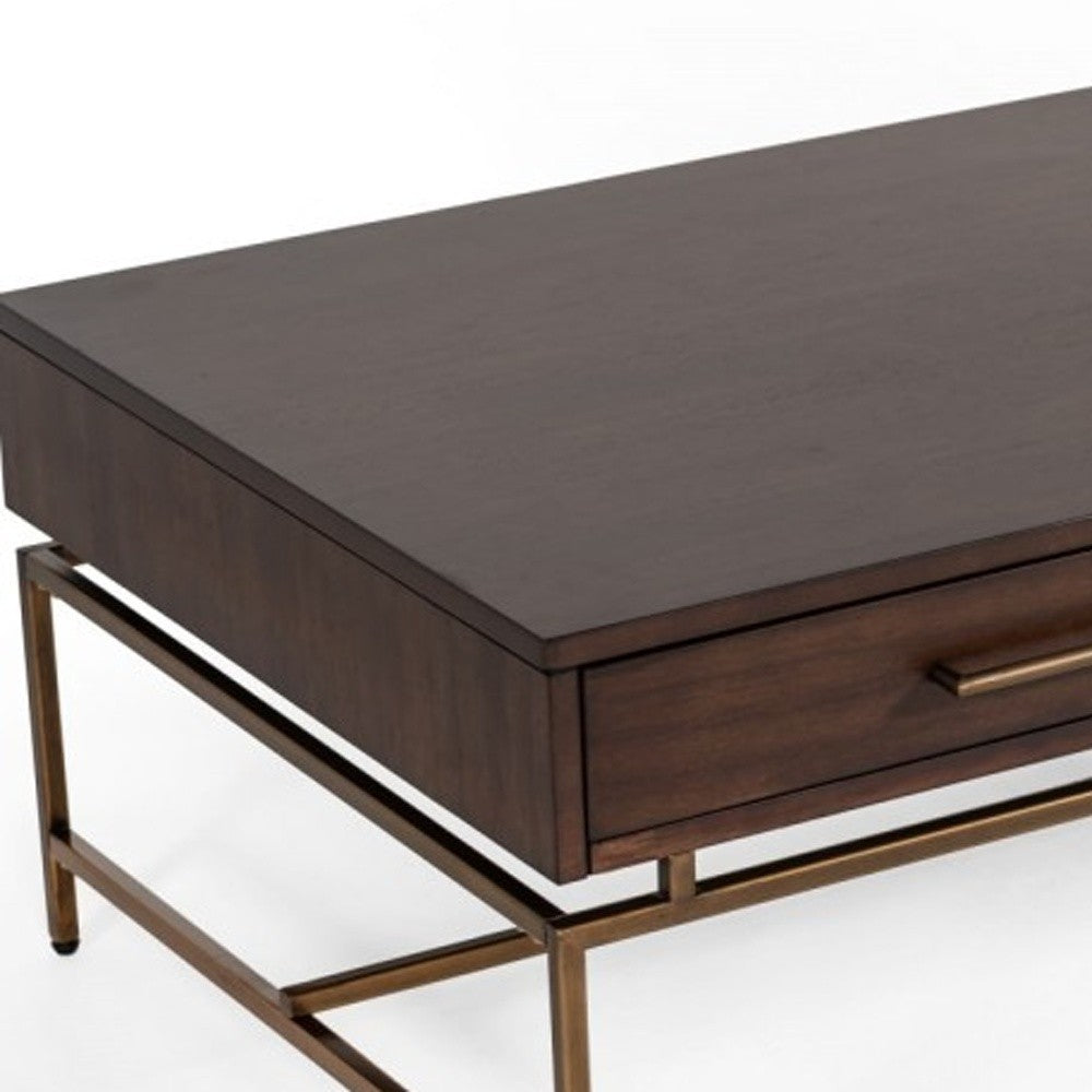 Mid Century Modern Acacia & Brass Coffee Table