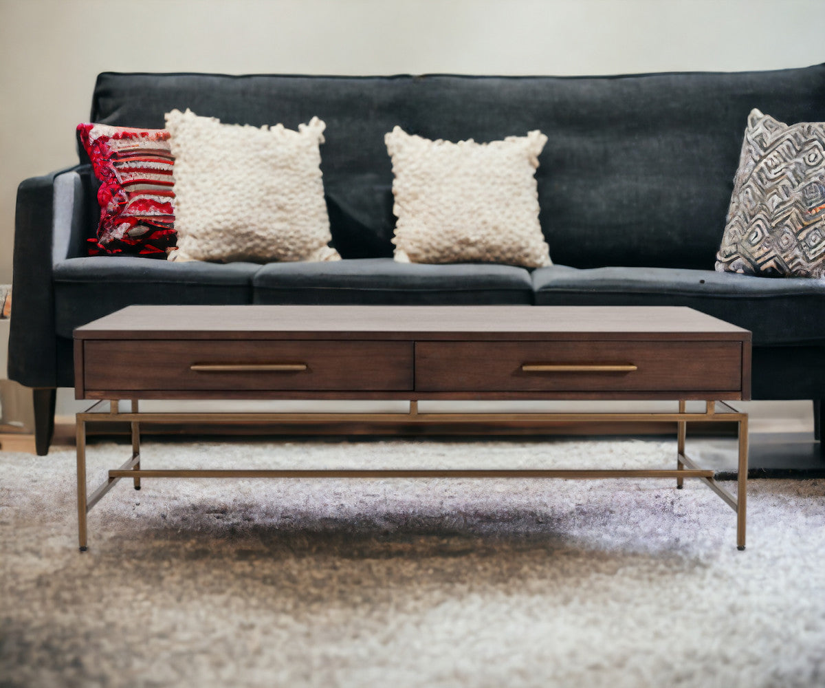 Mid Century Modern Acacia & Brass Coffee Table