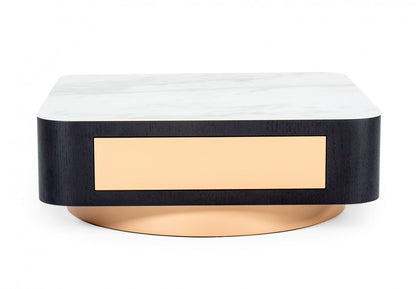 Modern White Black & Rose Gold Coffee Table w/ One Drawer