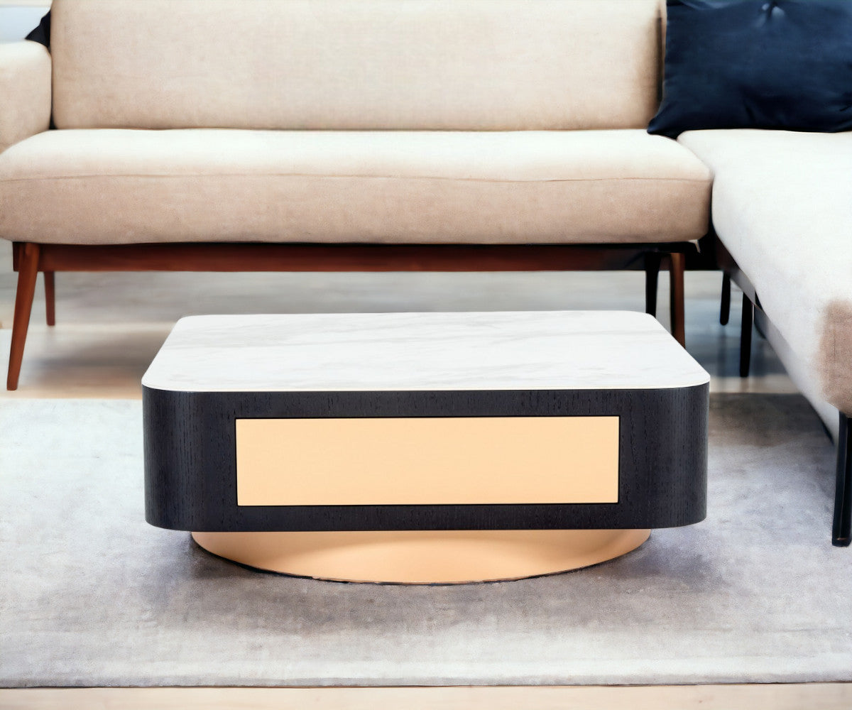 Modern White Black & Rose Gold Coffee Table w/ One Drawer