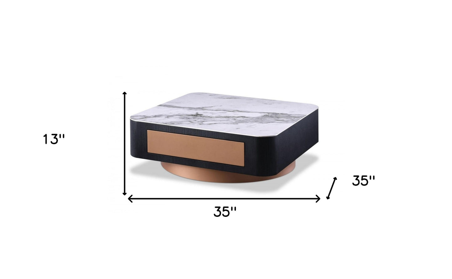 Modern White Black & Rose Gold Coffee Table w/ One Drawer