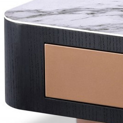 Modern White Black & Rose Gold Coffee Table w/ One Drawer