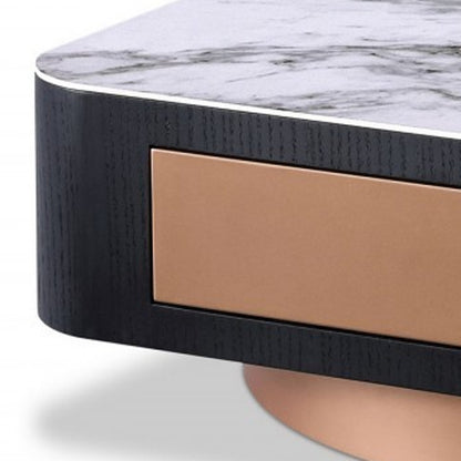 Modern White Black & Rose Gold Coffee Table w/ One Drawer