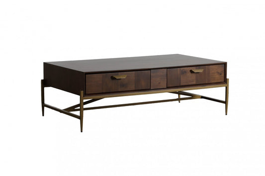 Modern Dark Mango Acacia & Brass Coffee Table