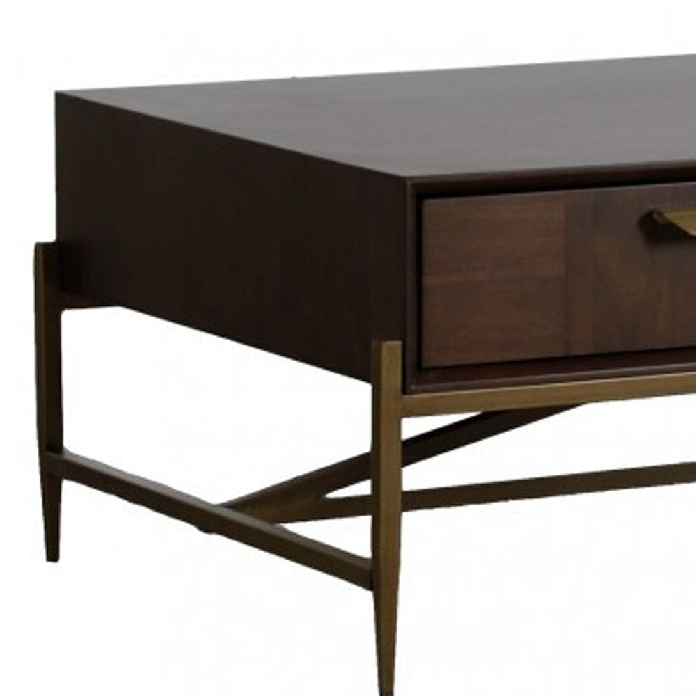 Modern Dark Mango Acacia & Brass Coffee Table