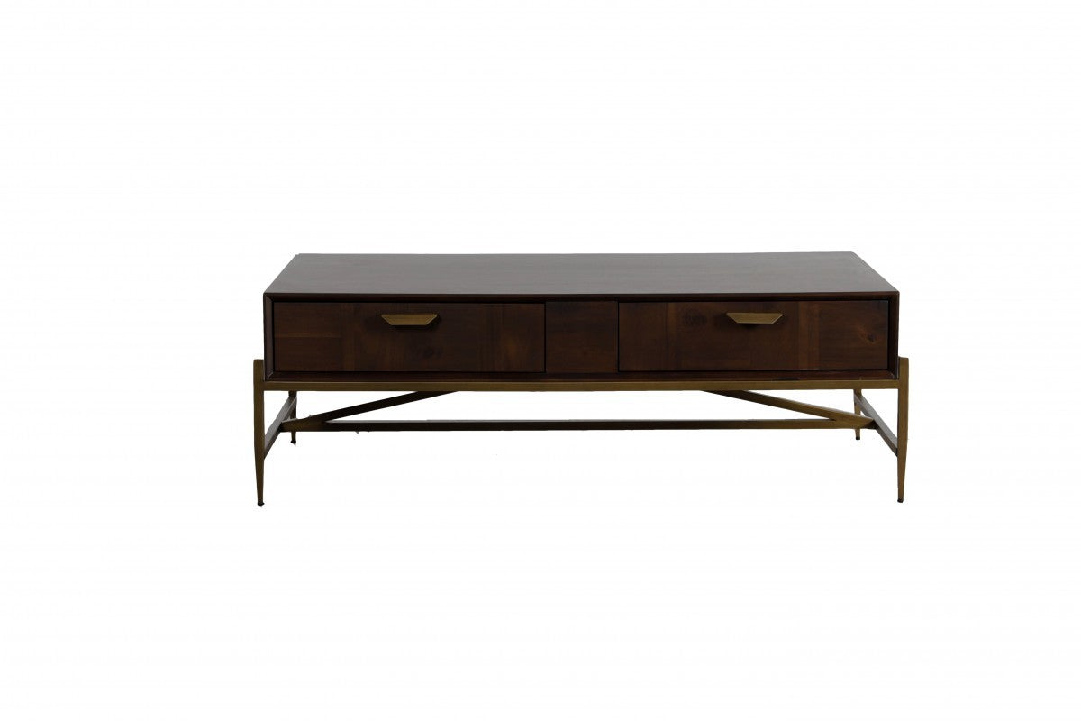 Modern Dark Mango Acacia & Brass Coffee Table