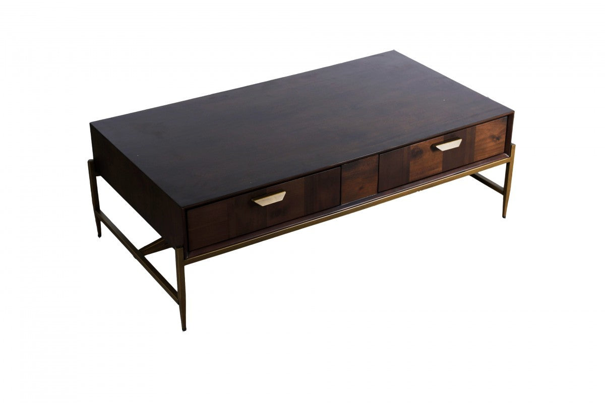 Modern Dark Mango Acacia & Brass Coffee Table