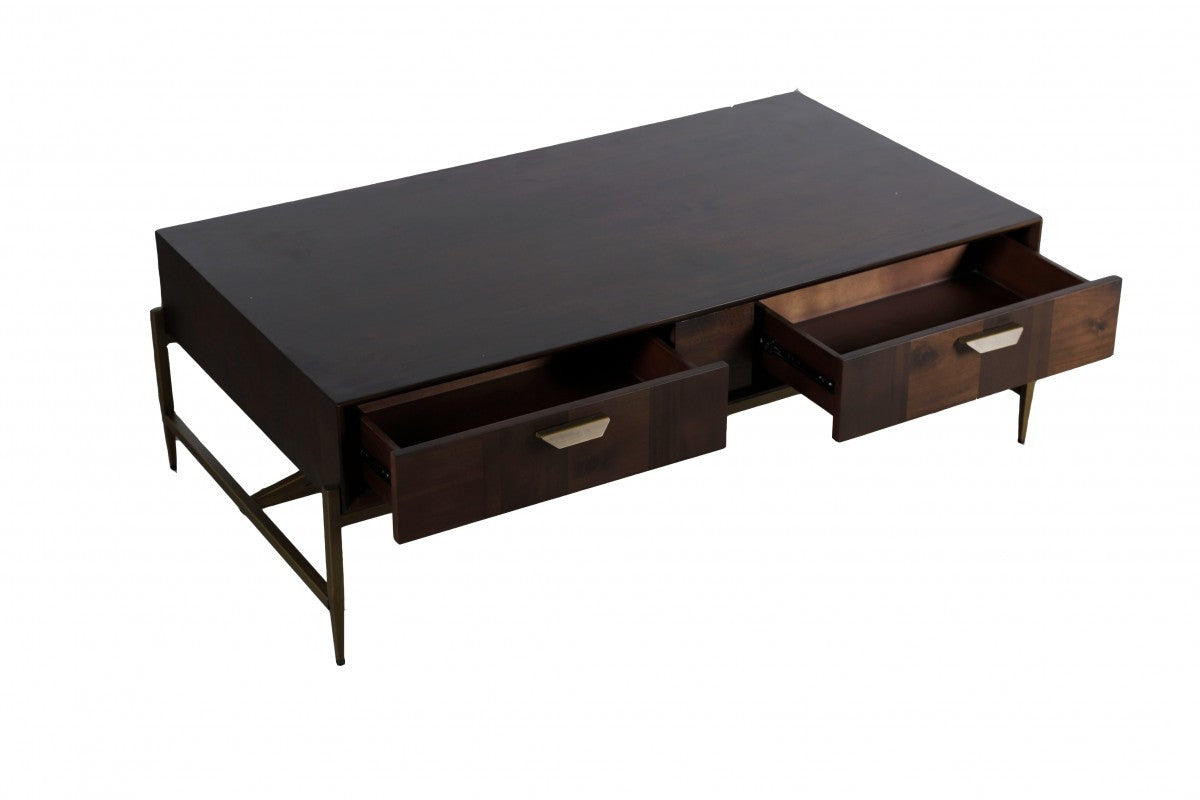 Modern Dark Mango Acacia & Brass Coffee Table