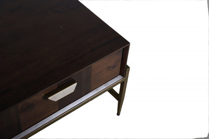 Modern Dark Mango Acacia & Brass Coffee Table