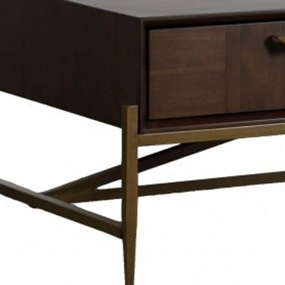 Modern Dark Mango Acacia & Brass Coffee Table