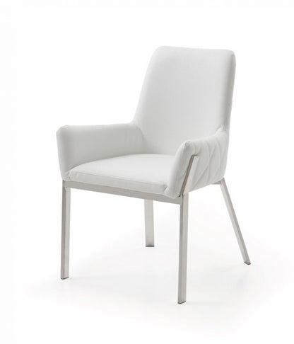 White & Silver Faux Leather Dining Chair