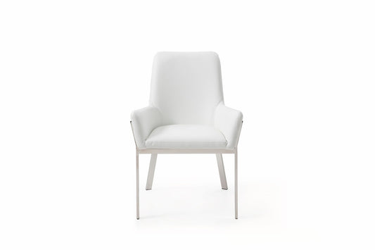 White & Silver Faux Leather Dining Chair