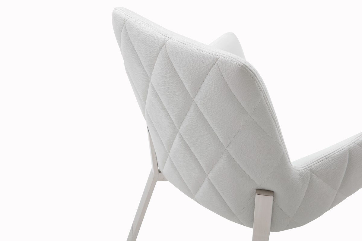 White & Silver Faux Leather Dining Chair