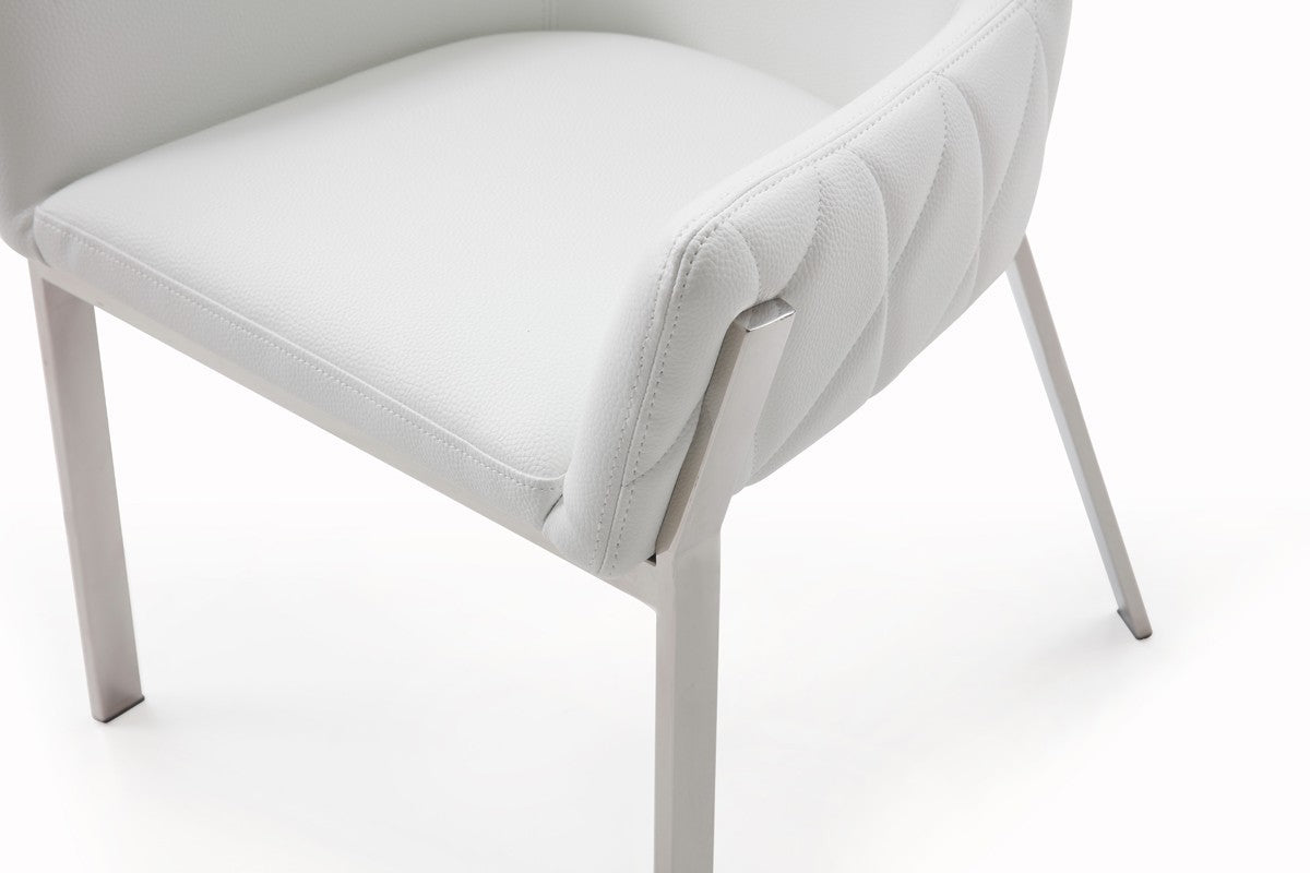 White & Silver Faux Leather Dining Chair