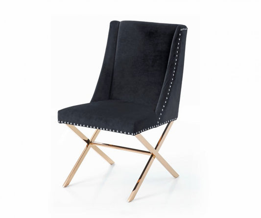 Black Velvet & Rose Gold Nailhead Modern Dining Chair