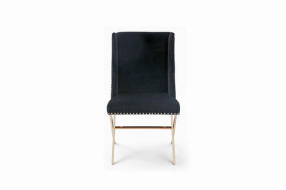 Black Velvet & Rose Gold Nailhead Modern Dining Chair